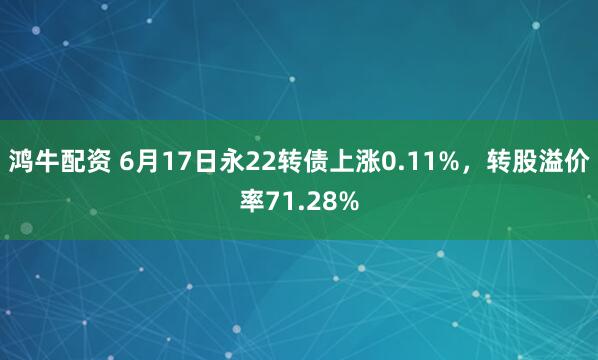 鸿牛配资 6月17日永22转债上涨0.11%，转股溢价率71.28%